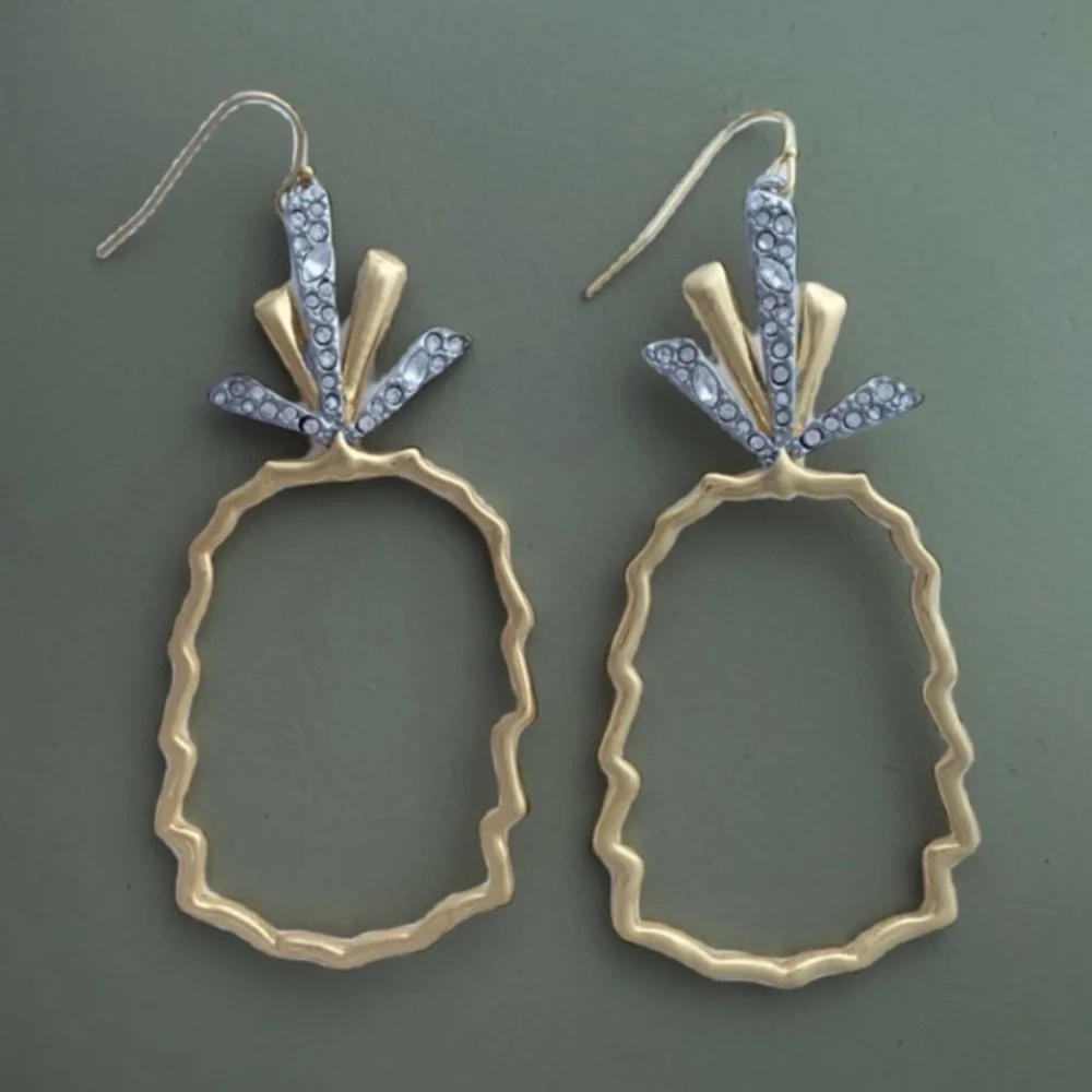 ALEXIS BITTAR • Gold Silver Crystal Abstract Pineapple Cut Out Drop Earrings
